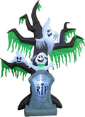 Black dead tree inflatable with ghosts, a skeleton and an RIP tombstone